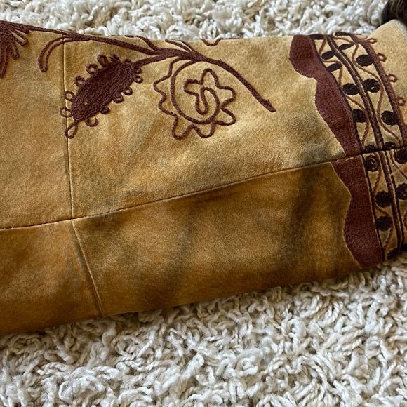 Vintage Boho Styled Leather Coat with Faux Fur trim Large - Picture 7 of 16